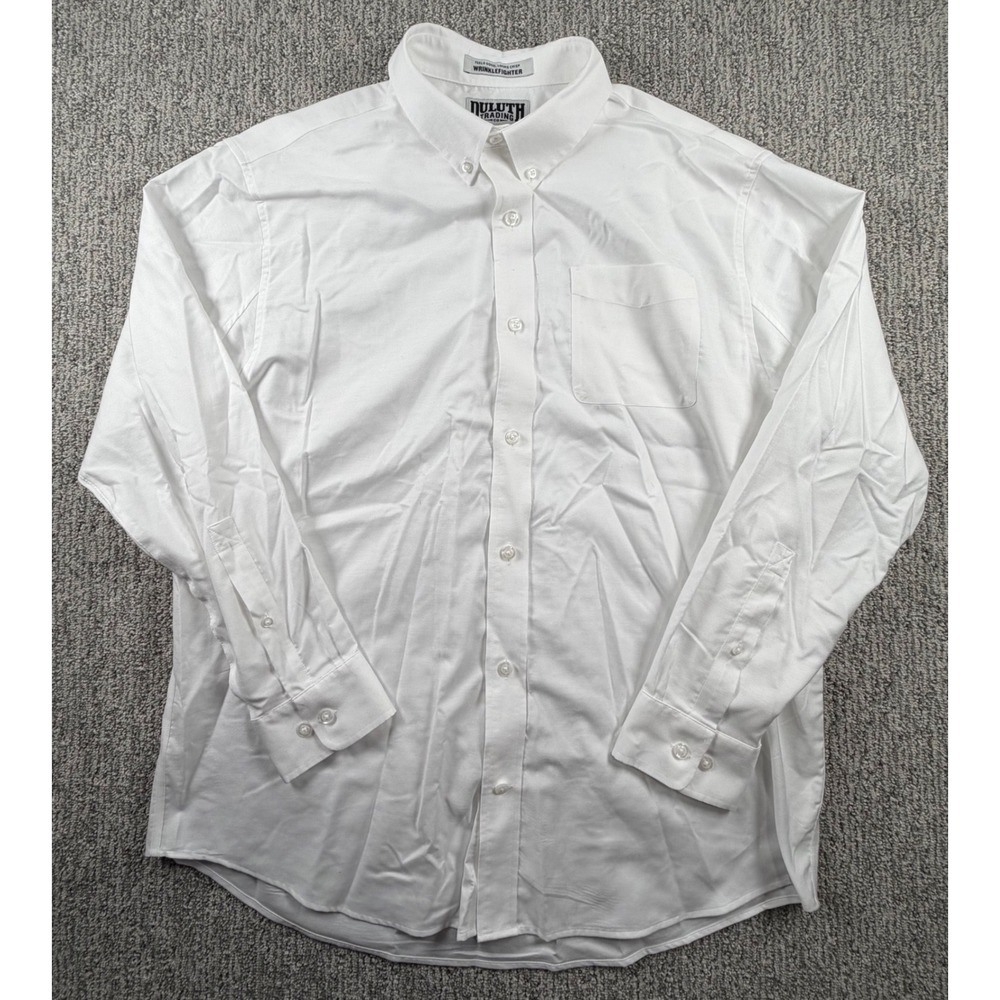 Duluth Trading Co Button Down Men L White Wrinklefighter Relaxed Fit 60051